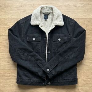 GAP Black Denim Jacket with‎ Sherpa Lining Size M